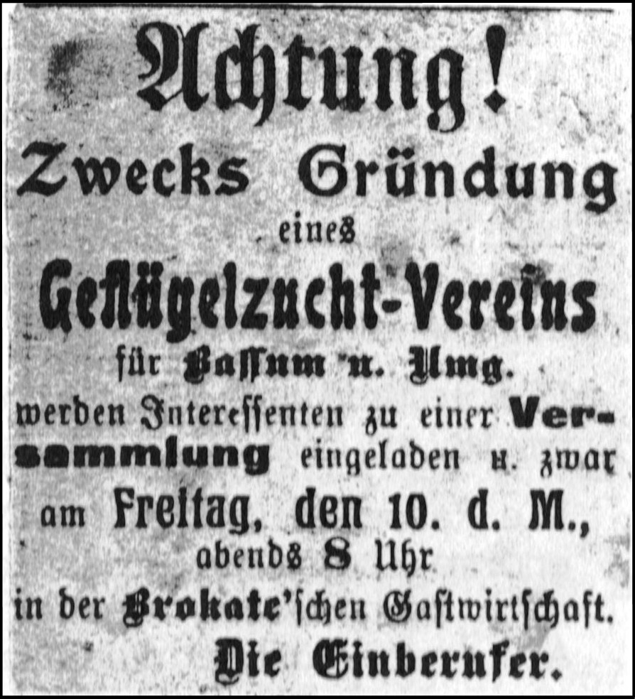 Gründungsanzeige des GZV-Bassum  von 1911